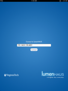 LumenHAUS iPad app - Connection Screen