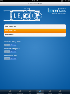 LumenHAUS iPad app - Southern Entrances Access Control Monitor Screen