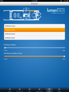 LumenHAUS iPad app - North-East Eclipsis Panel Control Screen