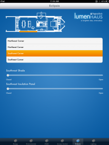 LumenHAUS iPad app - South-West Eclipsis Panel Control Screen