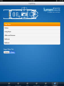 LumenHAUS iPad app - Lighting Control Screen - Sage Glass